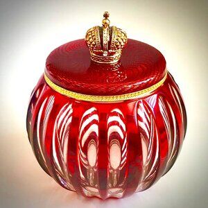 NWT Fabergé Imperial Ruby Red Crystal Rose Bowl w Jewel Crown Lid Trinket Box